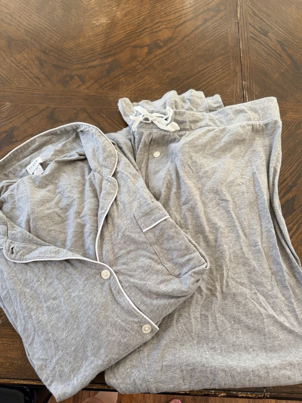 J Crew Pajama Set Plus Size 3X Sleepwear Top Pants Gray White Button Down Cotton